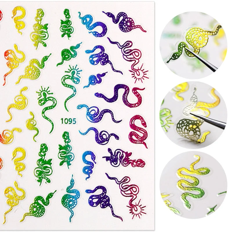 Colorful Gold Green 3D Snake Design Stickers Dragon Women Love Nail Art Slider Gel Polish Decal Decoration For Nail Manicures
