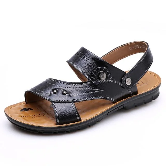 Men's PU Leather Sandals Beach Flats Flip Flops Slippers Shoes
