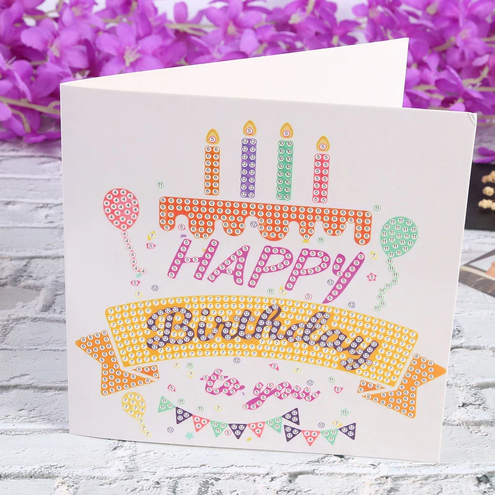 12pcs Diamond Painting Greeting Card - Rhinestone - Embroidery for Birthday【With White Envelope】