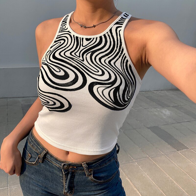 HEYounGIRL Casual Paisley Print White Tank Top Women Sleeveless Ribbed Basic Crop Top Tees Female Fitness Vest Summer 2021
