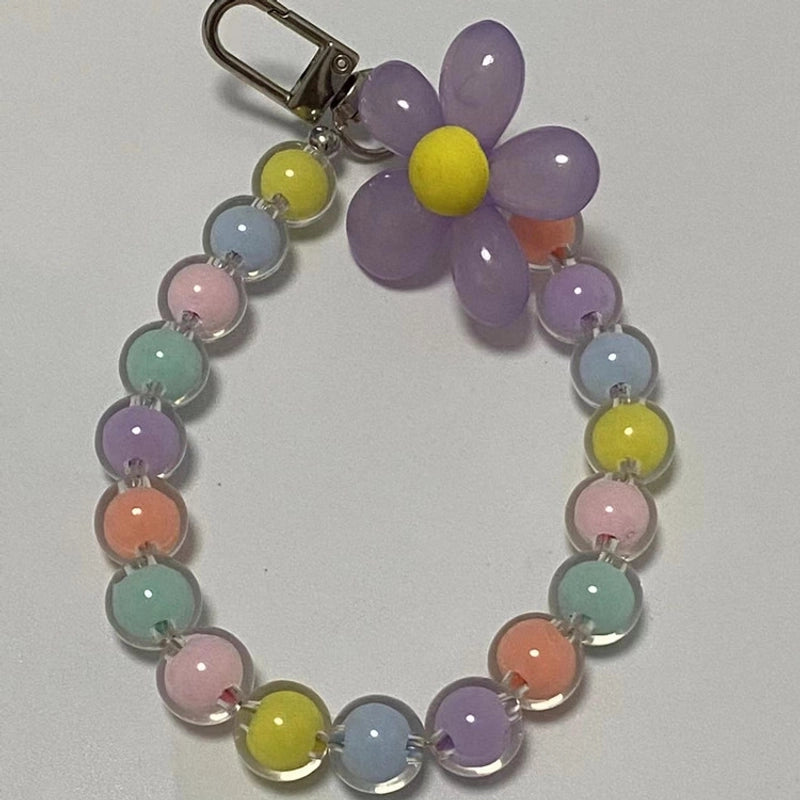 Summer Pastoral Style Beaded Mobile Phone Chain Transparent Candy Bead Chain Bracelet Flower Jewelry Earphone Case Pendant Bag