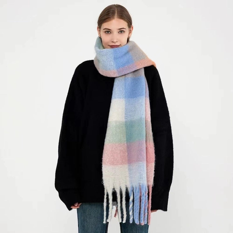 Mohair Rainbow Autumn And Winter Wool Thickened Long Net Red Sea Plaid Scarf Women's British-style Trendy Warm-keeping ·2