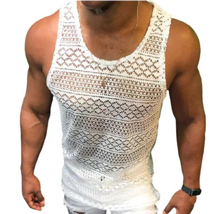 Wongn Wongn Men's New Hollow Out Breathable Vest Men's Jacket Tank Top Slim T-Shirt