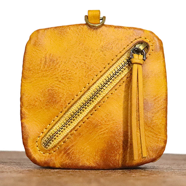 Retro First-Layer Cowhide Simple And Compact Zipper Coin Purse