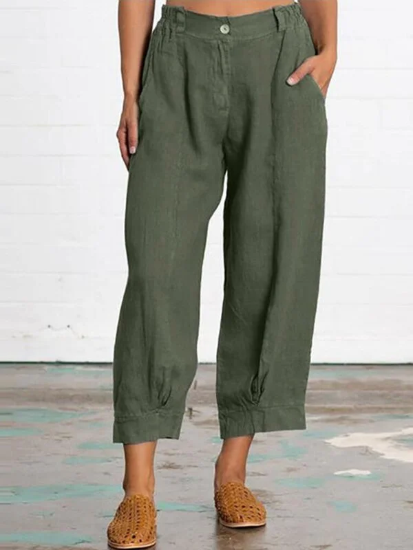 Women's loose cotton and linen pocket casual pants