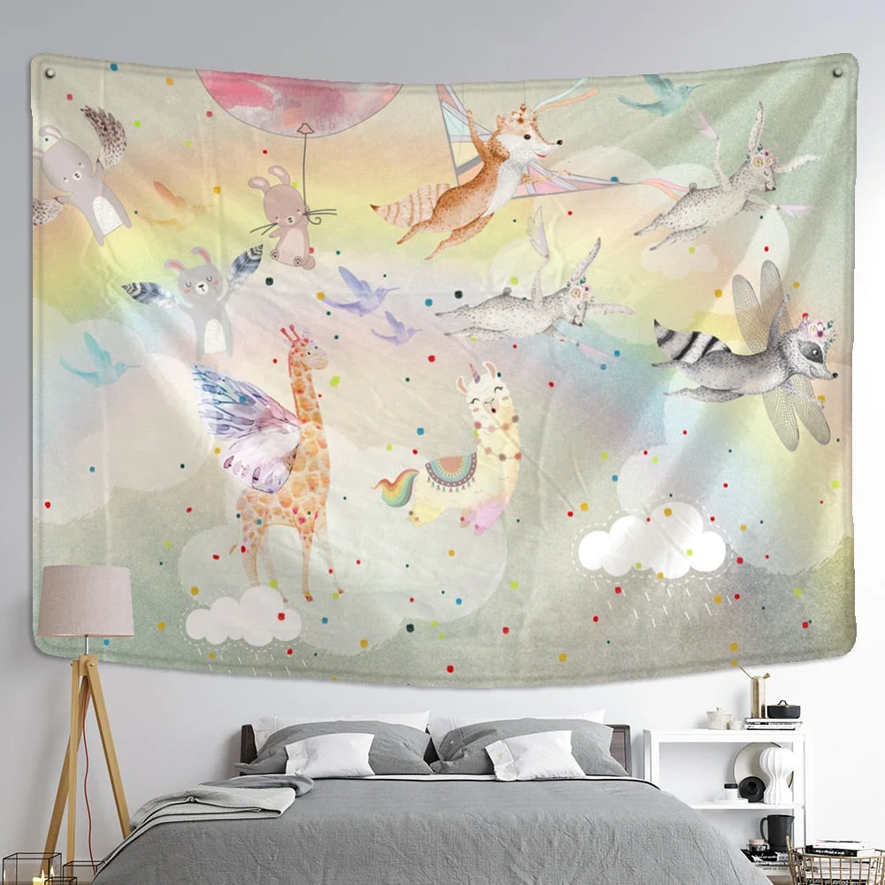 Zoo Cartoon Illustration Tapestry Wall Hanging Witchcraft Psychedelic Tapiz Hippie Cute Children Room Home Decor