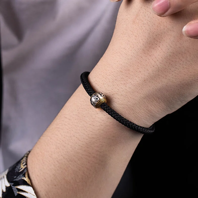 925 Sterling Silver Tibet Handmade Om Mani Padme Hum Luck Protection King Kong Knot Braided Bracelet