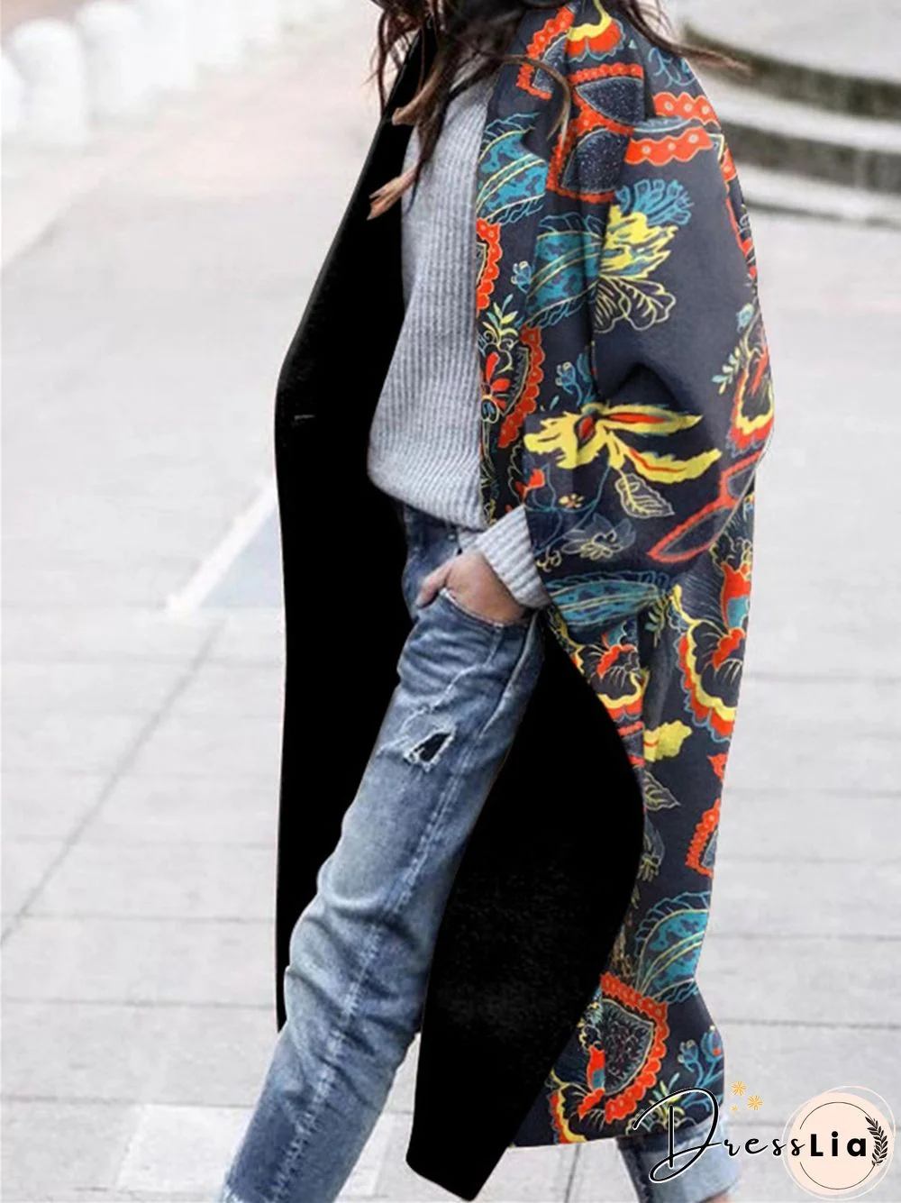 Fashion Casual Printed Long Coat