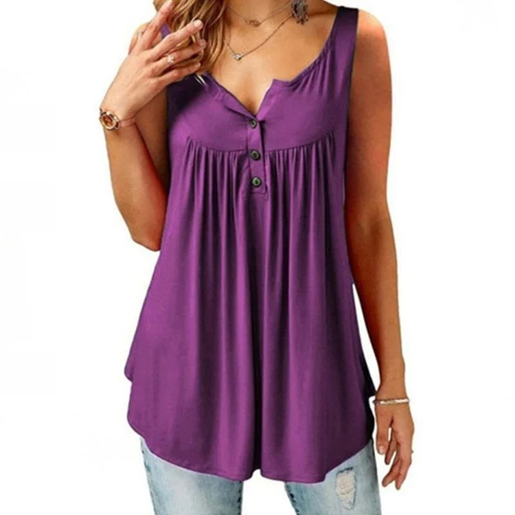 🍀summer sale🍀Comfy Loose Button Sleeveless Tank Top For Women