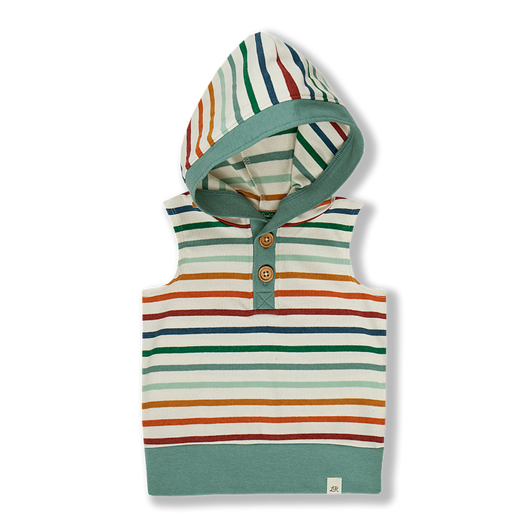 Rainbow Stripe Sleeveless Button Hoodie