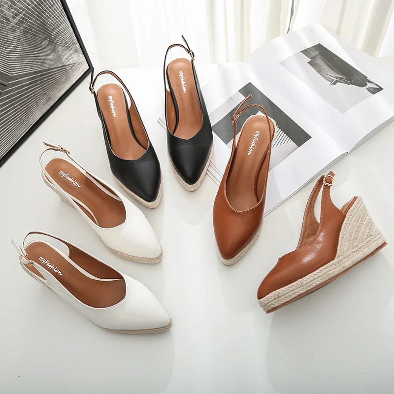 Wongn Wongn Thick Bottom 2023 Summer New Baotou With A Word Back Empty Female Retro Grass Woven Heels