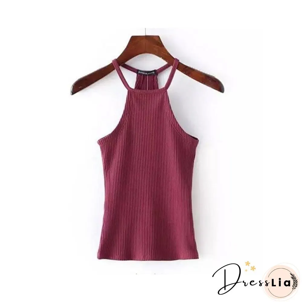 Summer Casual Knit Basic Tank Top Women Ribbed Stretchy Solid Sport Summer Crop Top Off Shoulder Sexy T Shirt