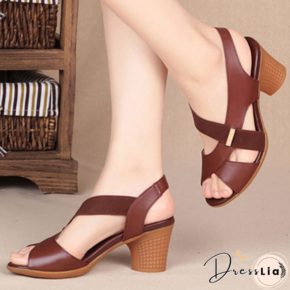 Pofulove Women Ankle Strap Sandals Peep Toe High Heels Rome Summer Women's Thick Heel Comfortable Shoes Ladies Fashion Footwear