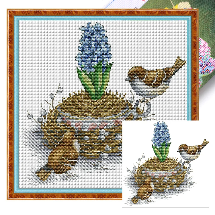Joy Sunday Birds And Hyacinths 14CT Stamped Cross Stitch 29*29CM