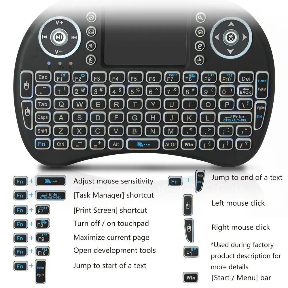 H9 Mini Hand-held Backlight Keyboard Air Mouse Wireless QWERTY Remote ...
