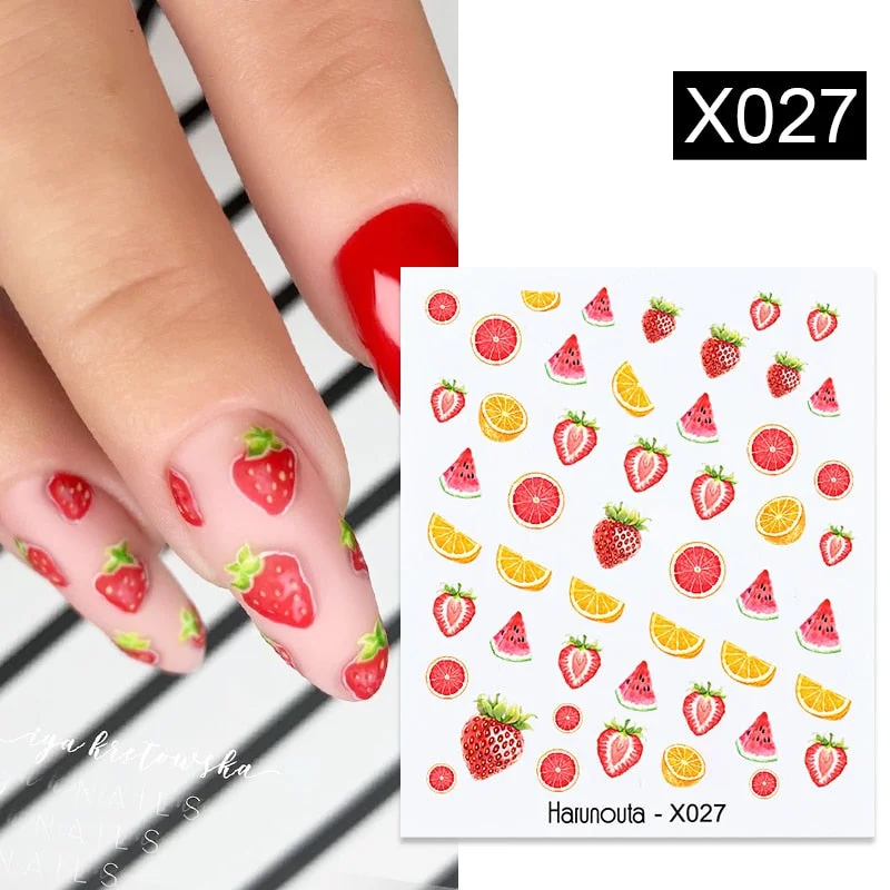 Harunouta Autumn Flowers Leaves Line Patter Nails Sticker Nail Art Decorations Decals Water Transfer Slider Foil Manicures Wraps-Nail Inspo