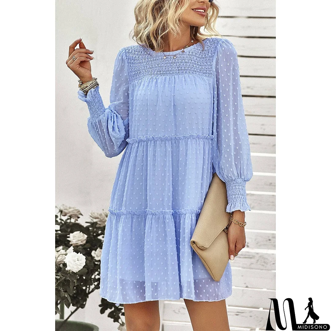 MidiSono - Dot Solid Ruched Color Block Ruffle Lined Midi Dress