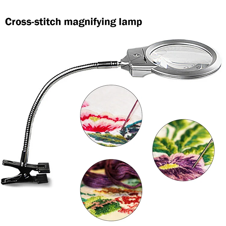 Magnifying Glass Desk Lamp with Clamp for Diamond Painting Cross Stitches