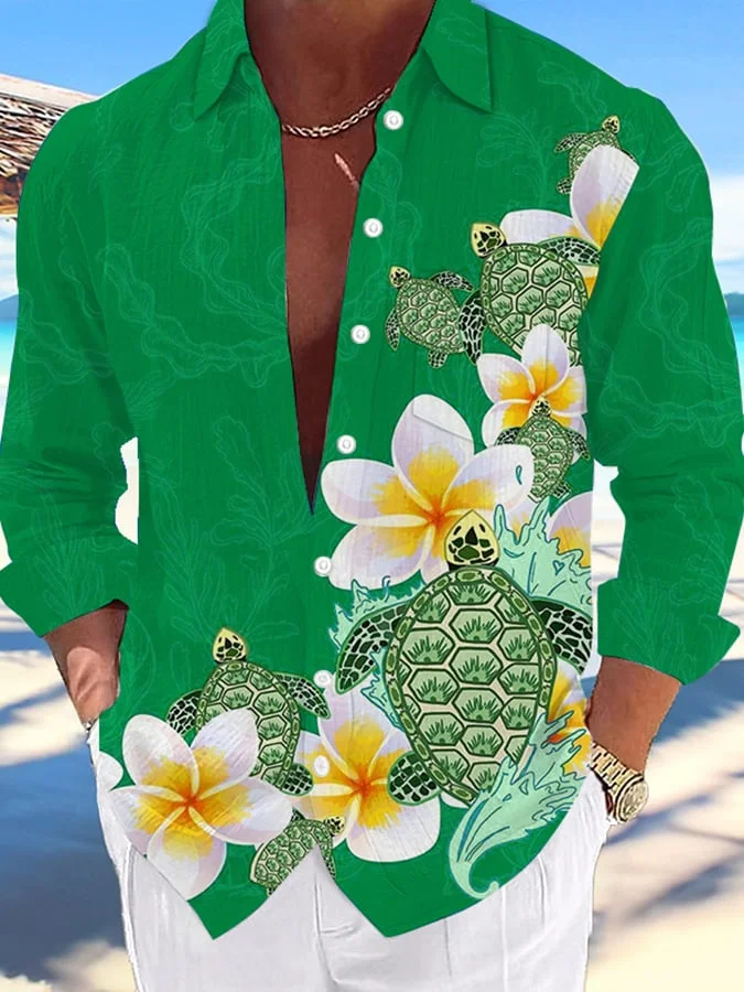 Men's Hawaii Turtles Print Fashion Vacation And Casual Shirt (With Pockets)