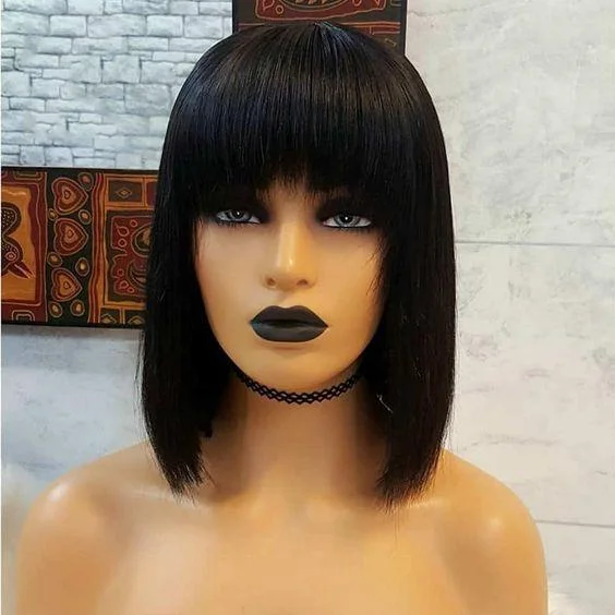 Colorful Brazilian Straight Hair Short BOB Wigs Lady Wig With Bangs