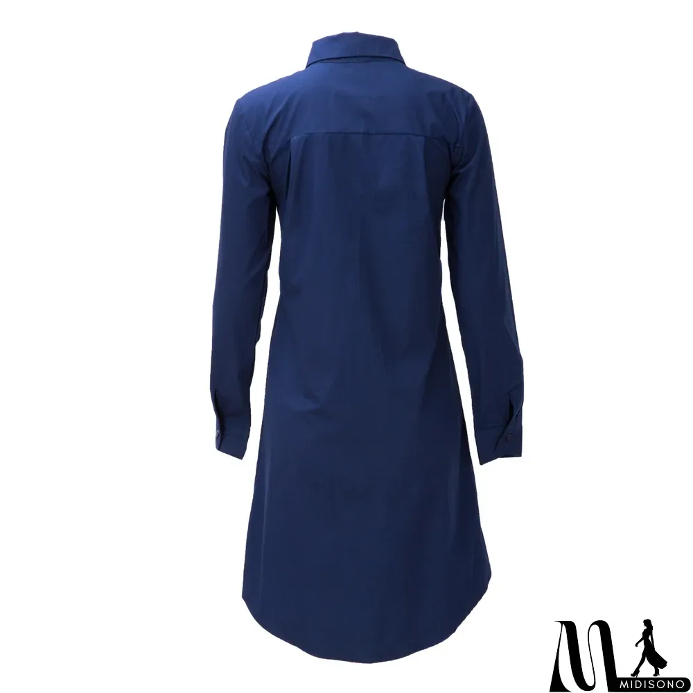 MidiSono - Plus Size Solid Long Sleeve Long Style Shirt Tops