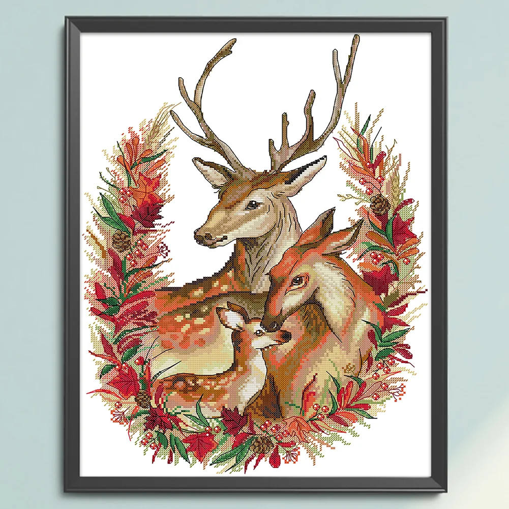 DIY Stamped Cross Stitch 14CT Partial Embroidery 36*47cm - Christmas Deer Family