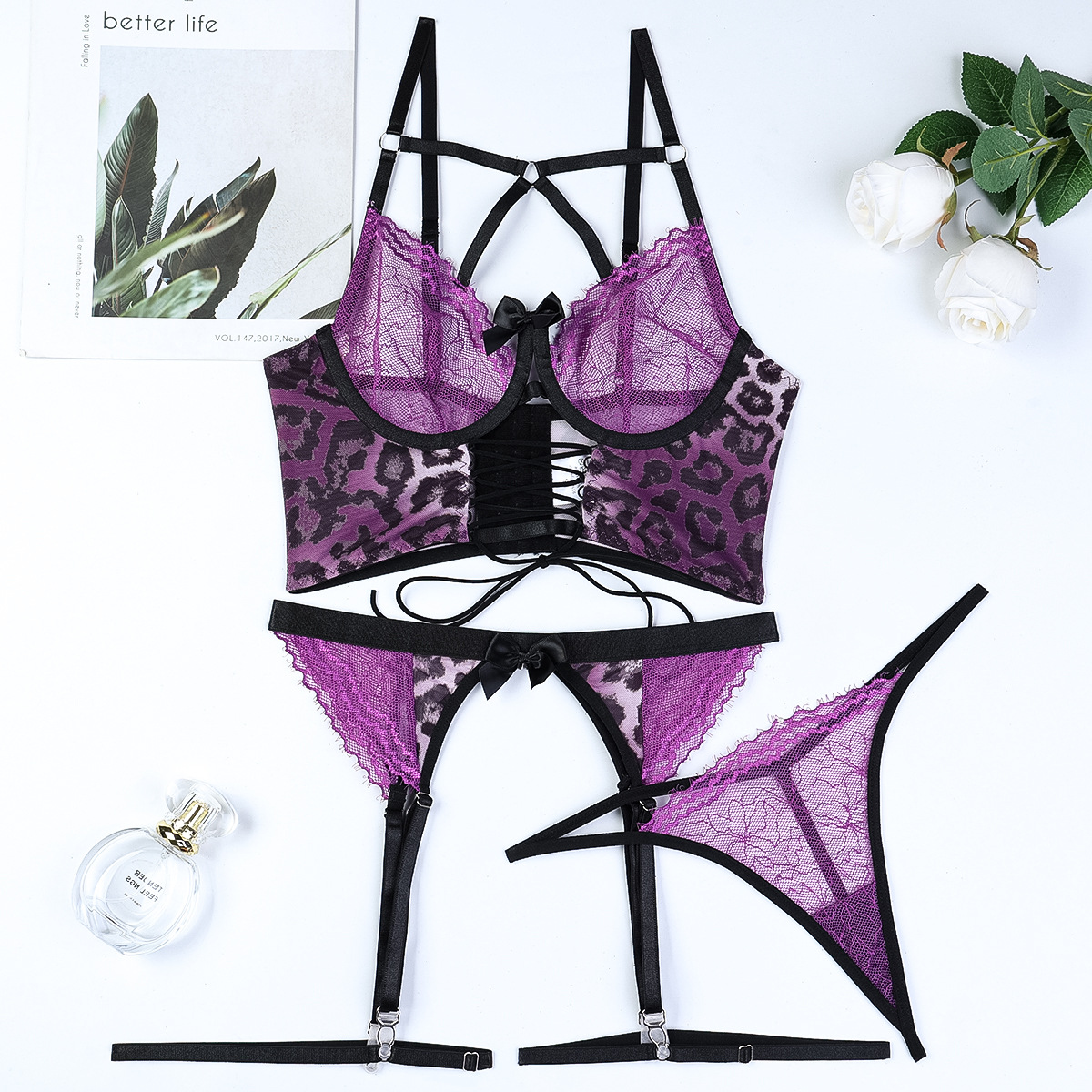 Lovingerie - Sexy Leopard Print Lace-up High Quality Sexy Lingerie