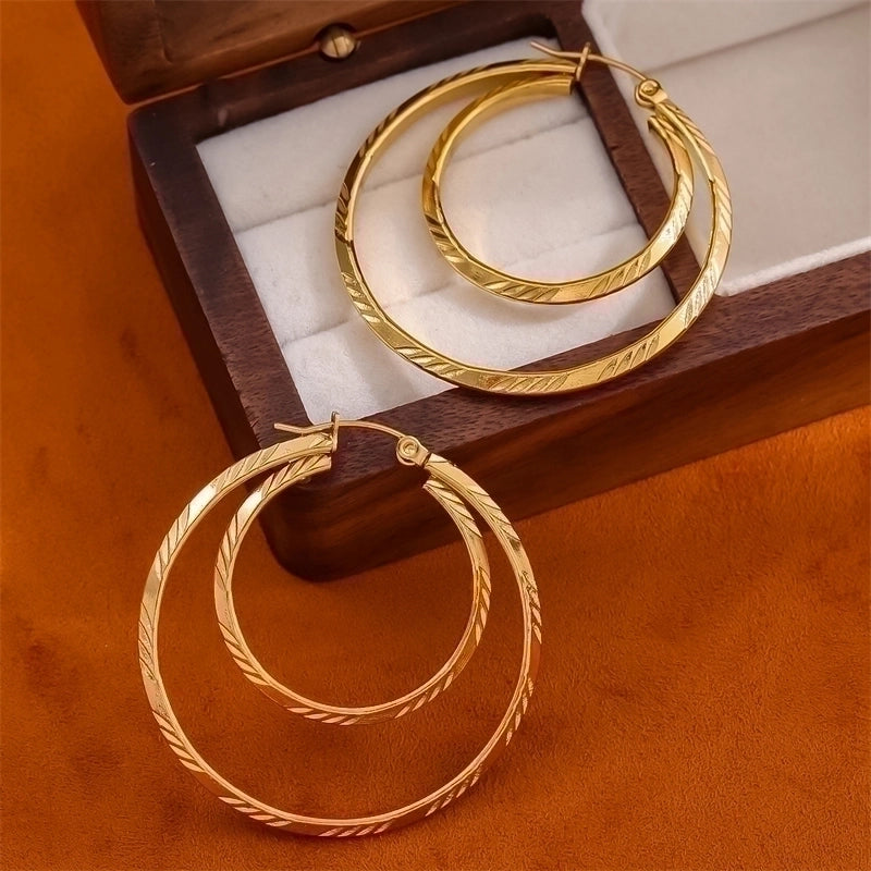 1 Pair Retro Minimalist Round Plating Stainless Steel 18k Gold Plated Hoop Earrings4
