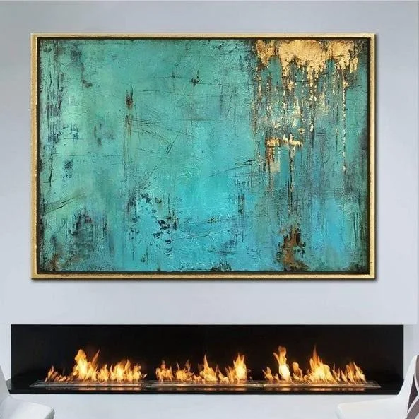 Large Original Oil Blue Painting Wall Art Gold Leaf Wall Decor | MUSE