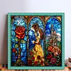 Stained Glass-Beauty And The Beast-Full Embroidery 2 Strands 14CT Stamped Cross Stitch-50*50CM