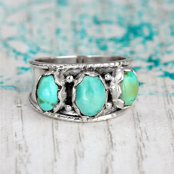 Sterling Silver Three Stone Turquoise Ring