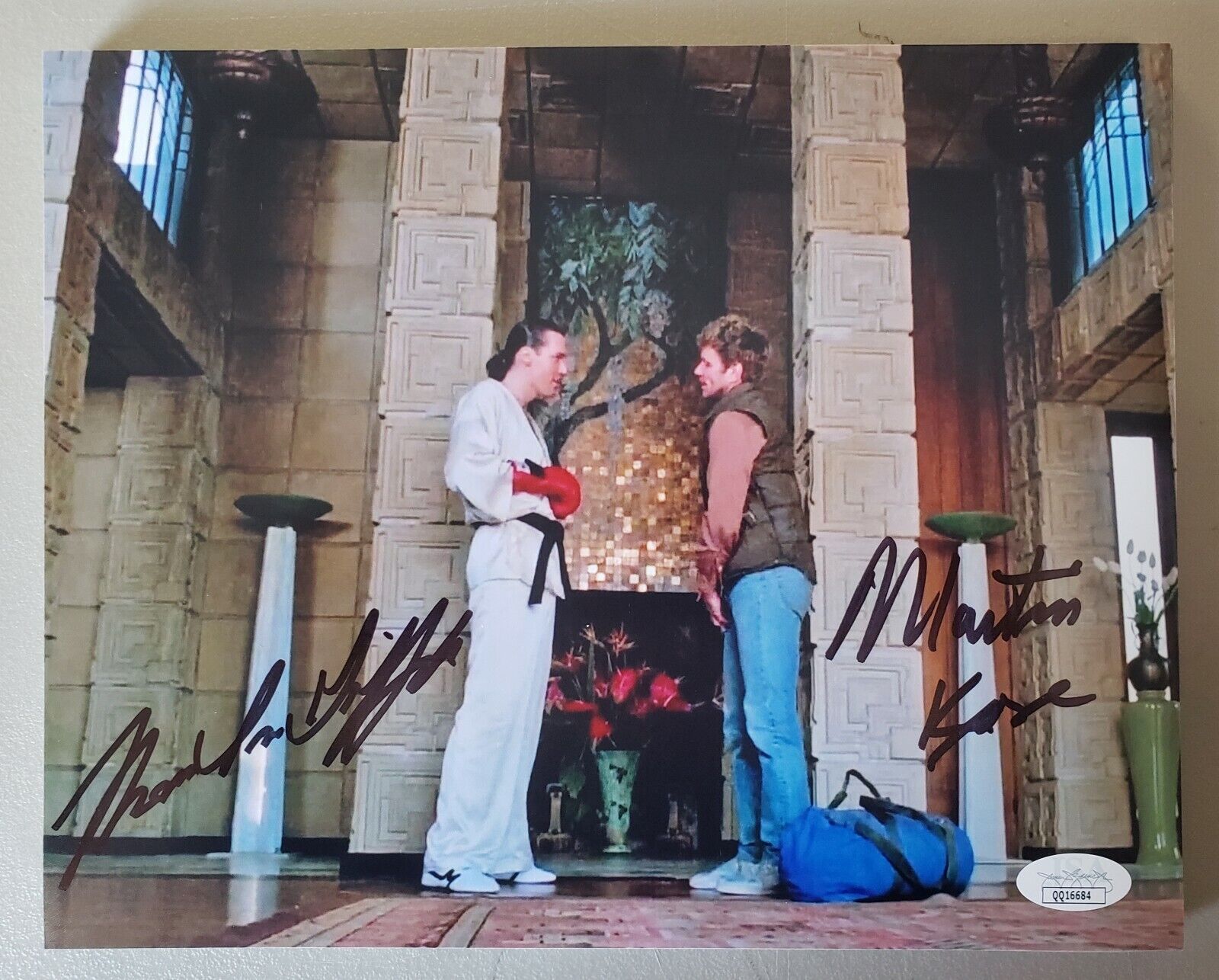 8X10 signed by Thomas Ian Griffith & Martin Kove in The Karate Kid. JSA. Rare.