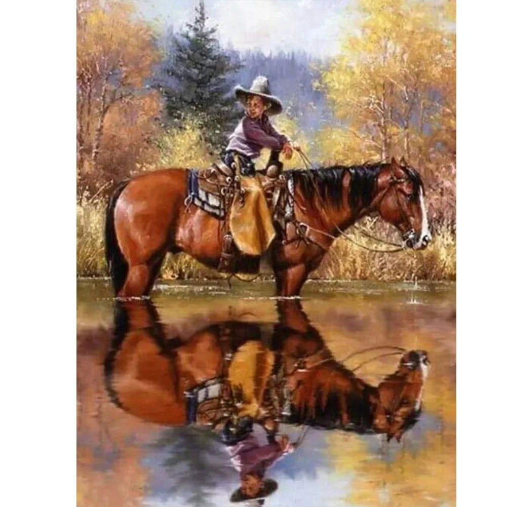 Diamond Painting - Full Round/Square Drill - Cowboy and Horse(30*40 - 50*60cm)