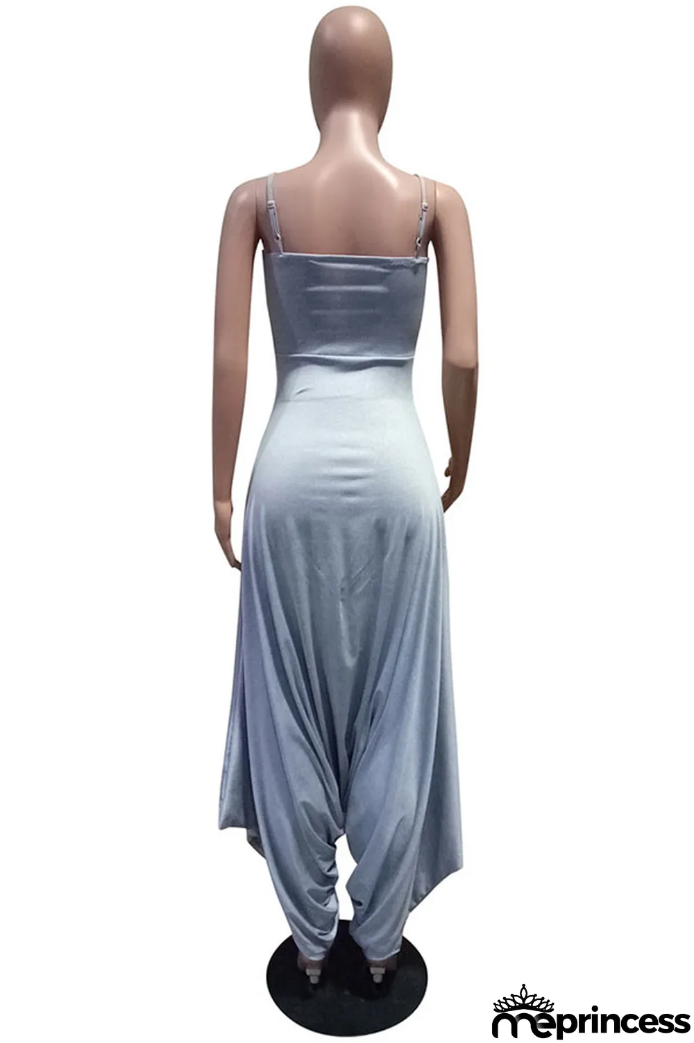 Blue Fashion Sexy Patchwork Solid Polyester Sleeveless Slip Jumpsuits