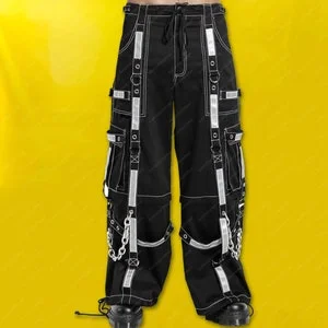 Pornhint Men Reflective Pant Gothic Bondage Pant Alternative Punk Rock EMO Trouser Threads Pant Shorts, Bondage Trouser, Gothic Trousers