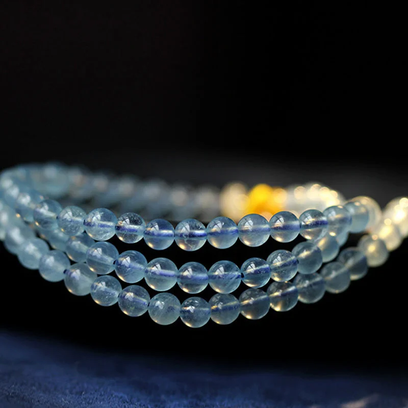 Natural Aquamarine Amber Flower Cheongsam Charm Healing Bracelet