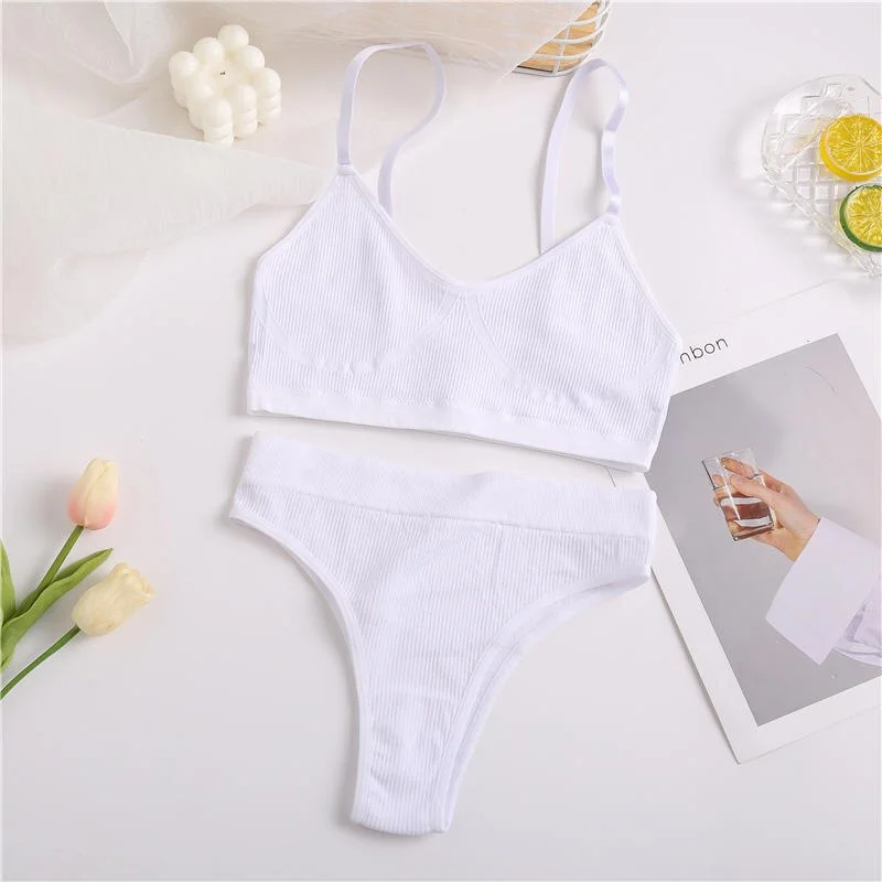 FINETOO Seamless Bra Set Women Underwear Sexy Crop Top Suit Bralette Female Lingerie Basic Stretchy Ribbed Tank Tops S-XL
