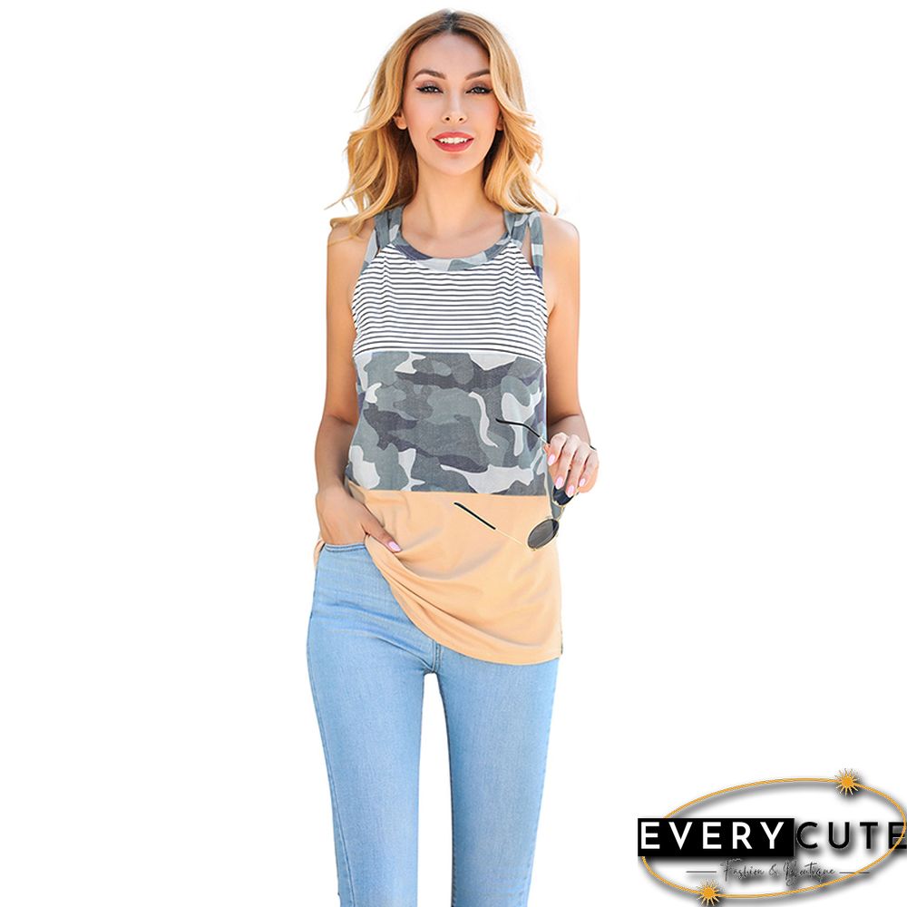 Yellow Colorblock Camo Tank Tops