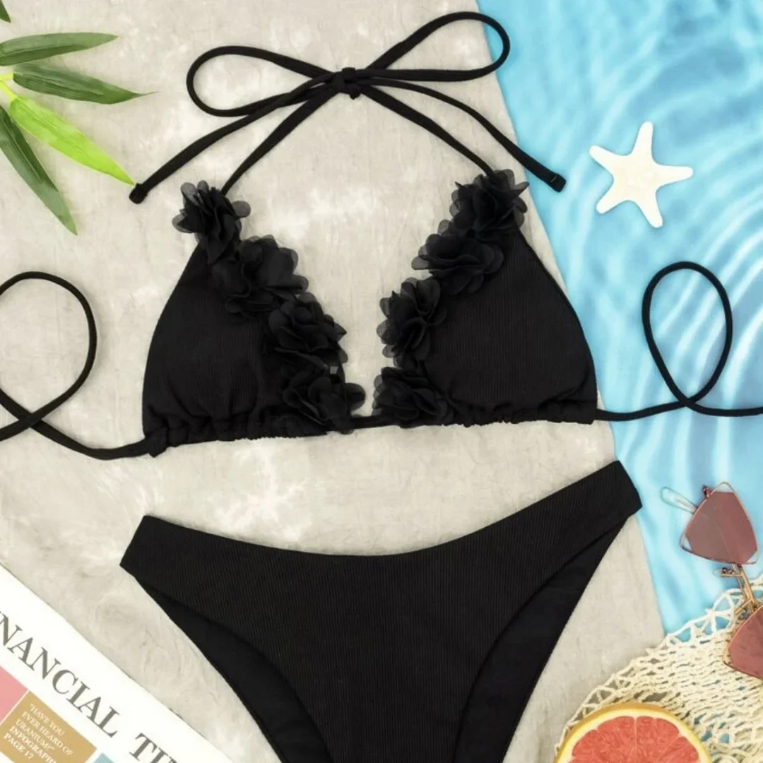 Uveng 2022 New Embroidery Pit Terms Solid Colored Swimsuit Bikini