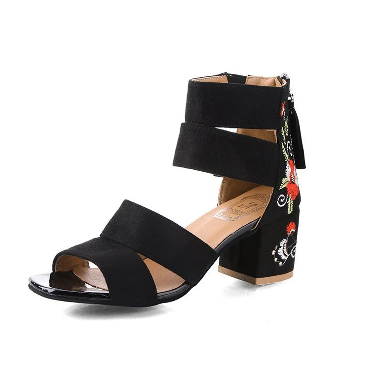 Colourp Colourp Summer New Retro Embroidered Sandals Women's Feeling Thick Heel Women's Shoes Tassel Embroidered Shoes