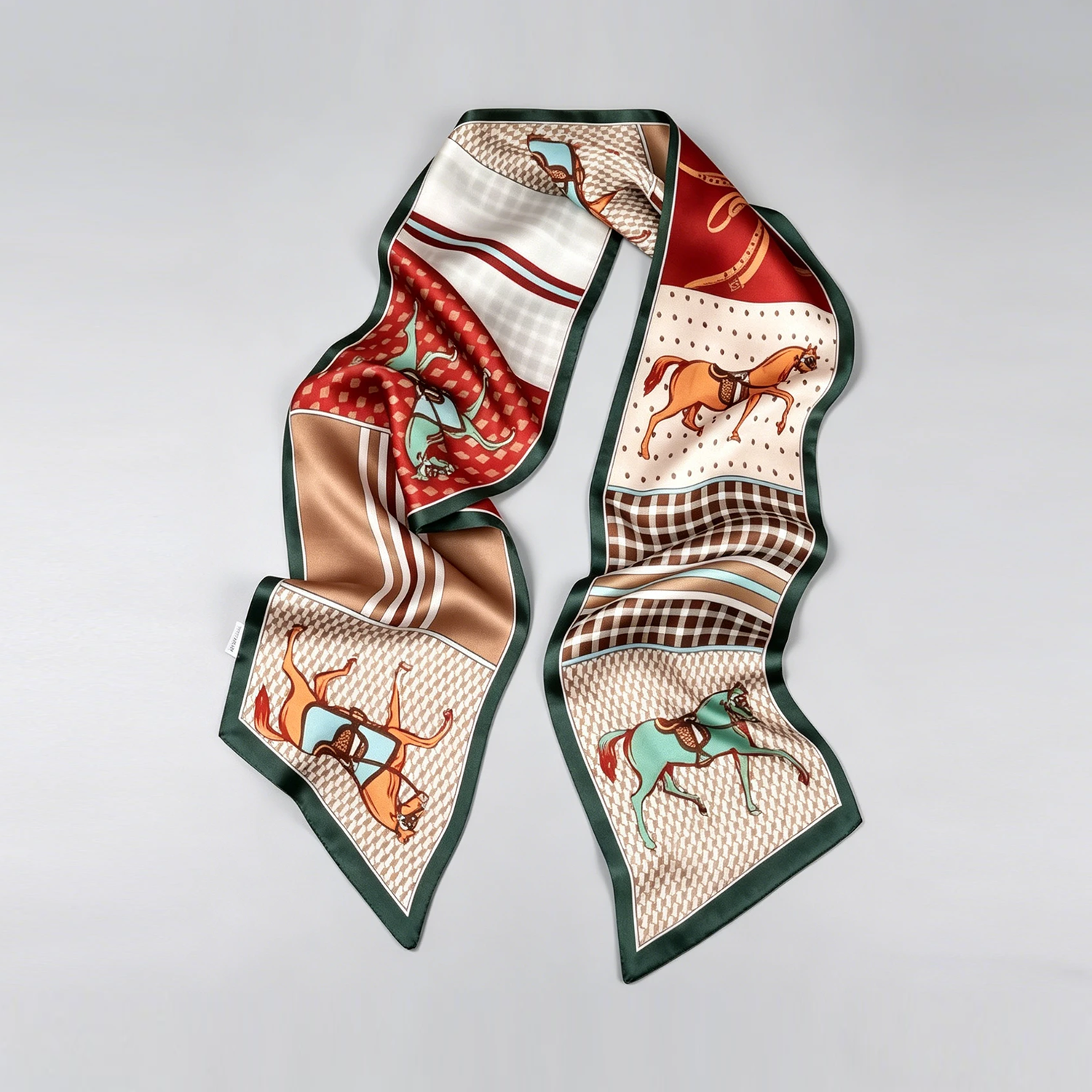 Skinny Silk Scarf  Premium Orange Pony Print 100% Mulberry Silk Long Narrow Sash for Neck, Hair & Bag REAL SILK LIFE