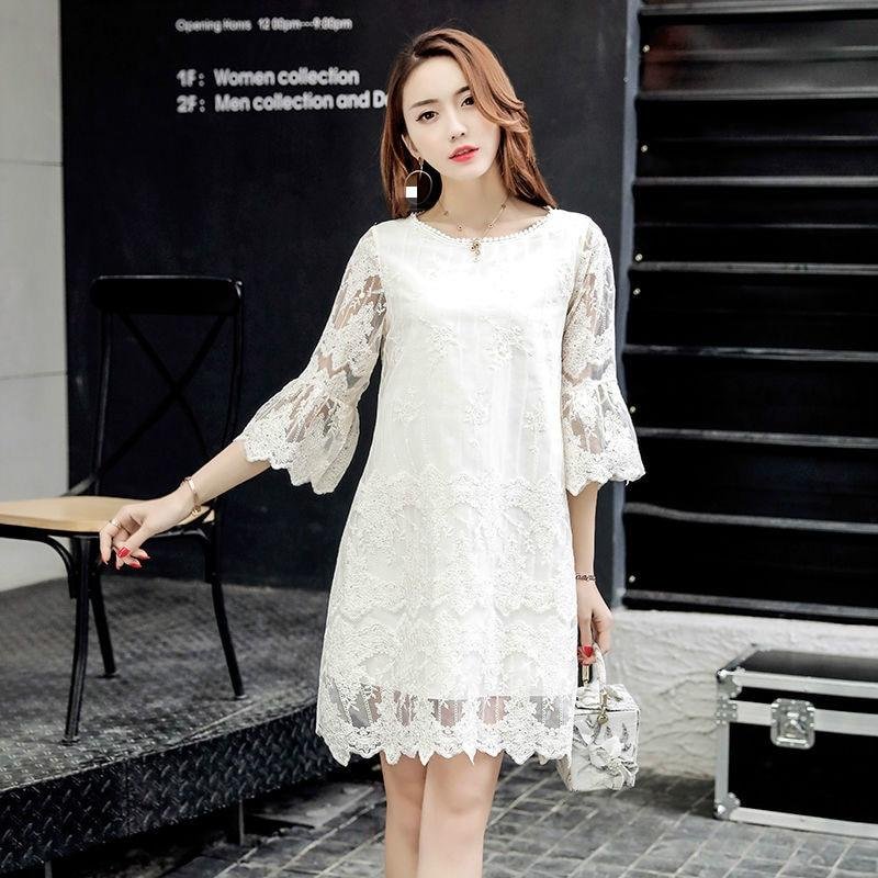 2020 Korean Lace Embroidery Women Dress Plus Size Female Dresses