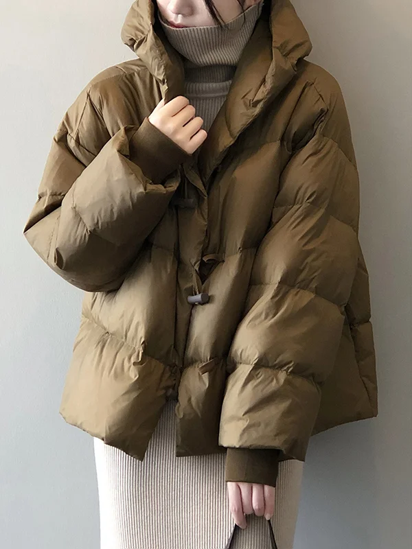 Casual Loose Solid Color Hooded Down Coat