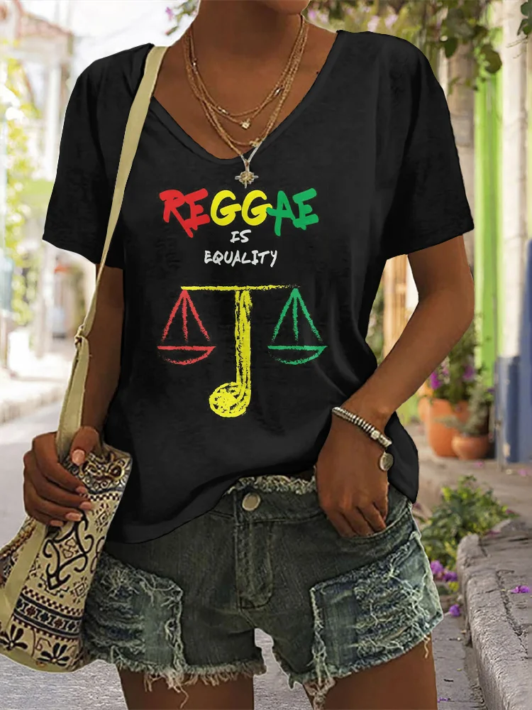 Reggae Is Equality V Neck T-Shirt