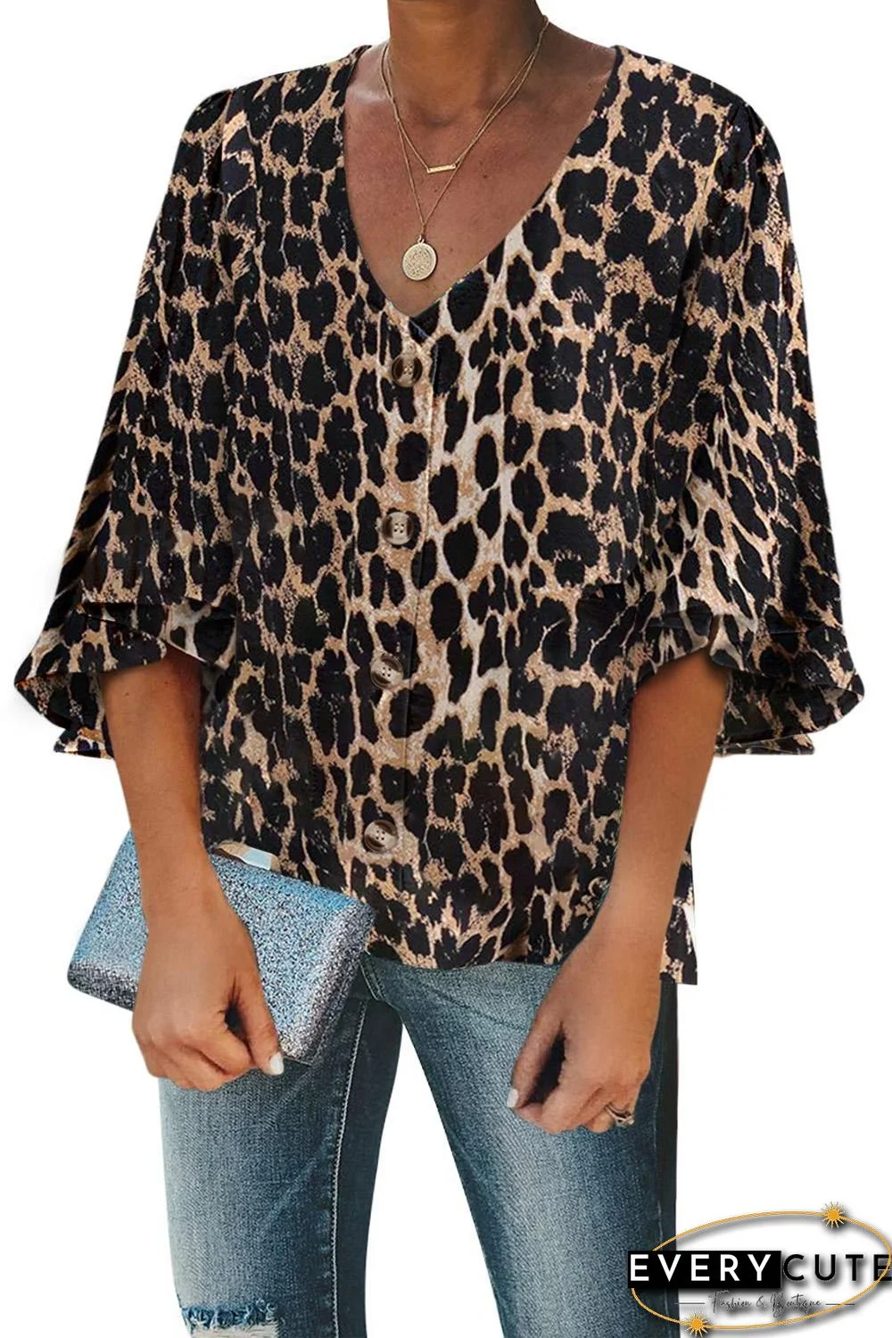 Leopard Print Button Down Blouse