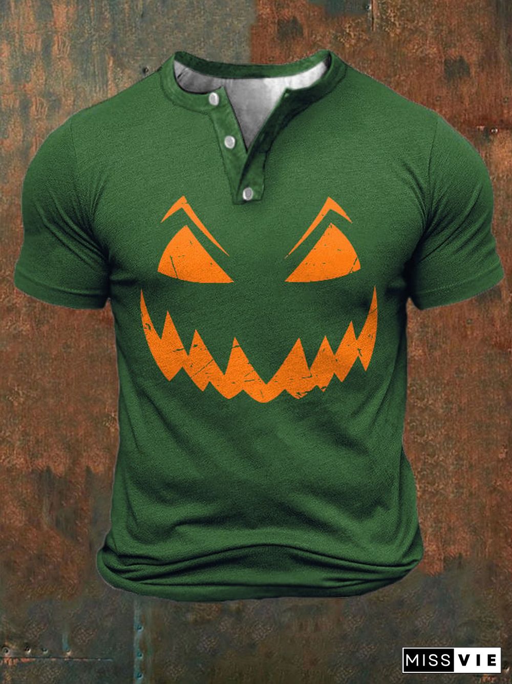 Men's Casual Halloween Printed Button Collar Polo Top
