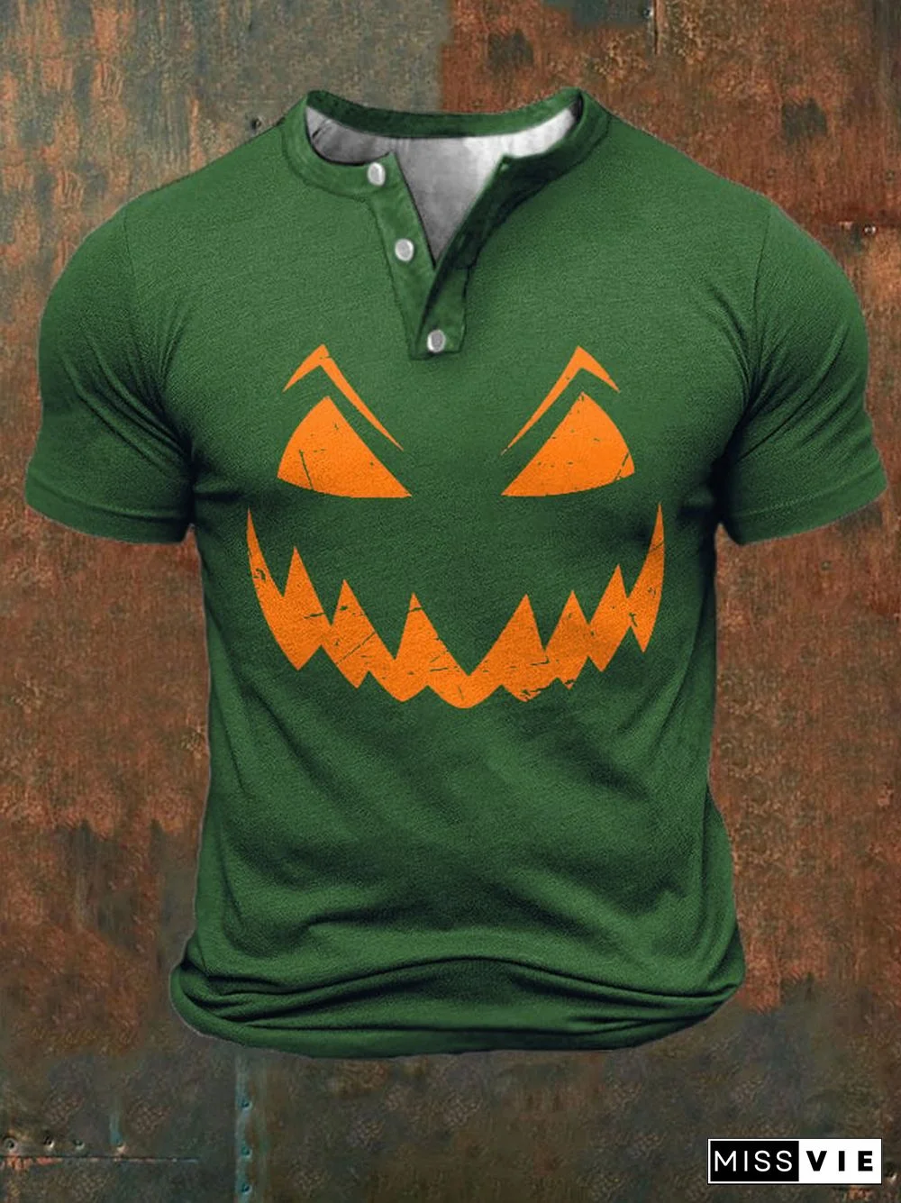 Men's Casual Halloween Printed Button Collar Polo Top