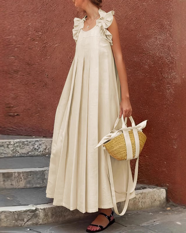 Square Neckline Ruffled Shoulder Strap Maxi Dress
