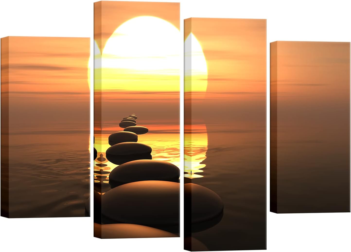 YeiLnm Sea Rock Stone Zen Wall Art Sunset Soothing Stones Canvas Pictures Seascape Artwork Painting for Living Room Office Decoration Peaceful Water Wall Art Decor