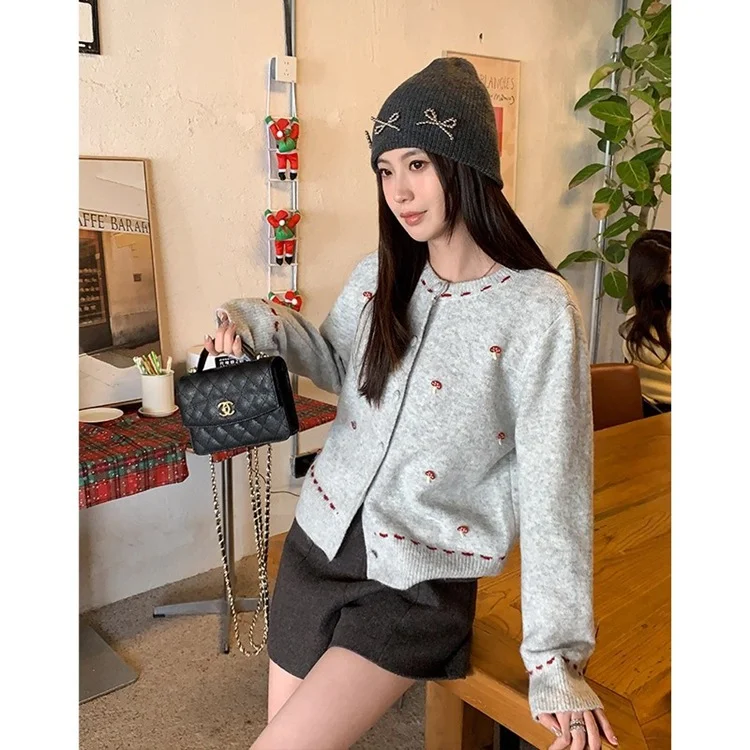 Athvotar Athvotar High School Students Korean Round-Neck Knitted Cardigan Girl 2025 Autumn New Loose Sweater Coat Top